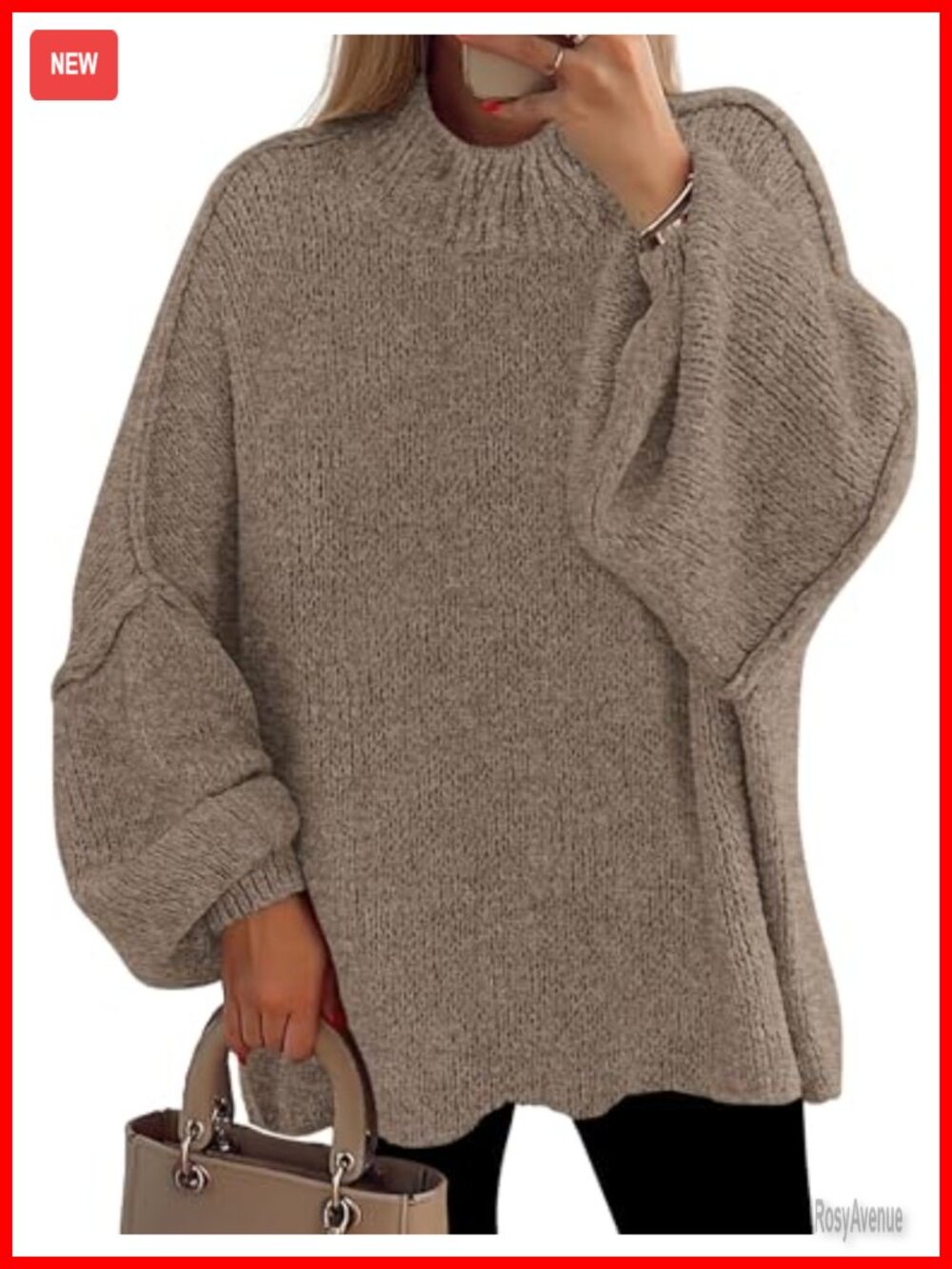 Oversized Mock Neck Chunky Knit Sweater Pullover